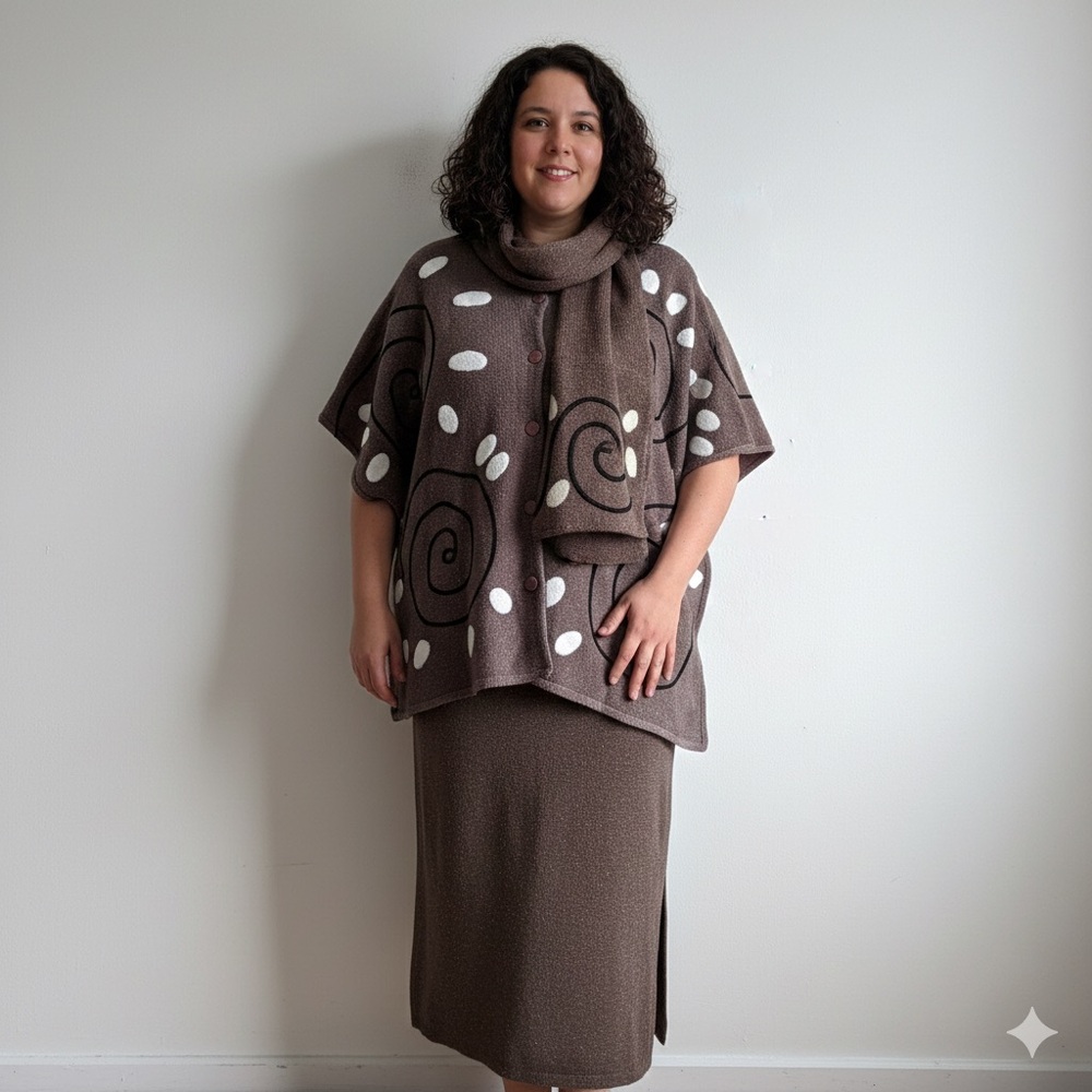Animale Sz XL Langenlook Artsy Knit Silk Nylon Skirt Cape Scarf Set